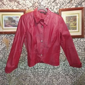 Shape FX red leather jacket cropped princess seams motorcycle gear